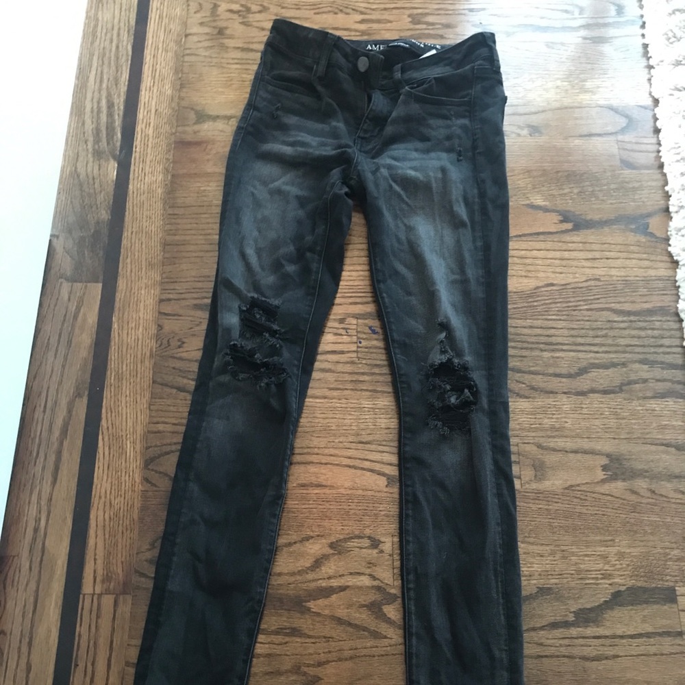 Black faded ripped jeans! Barley worn!